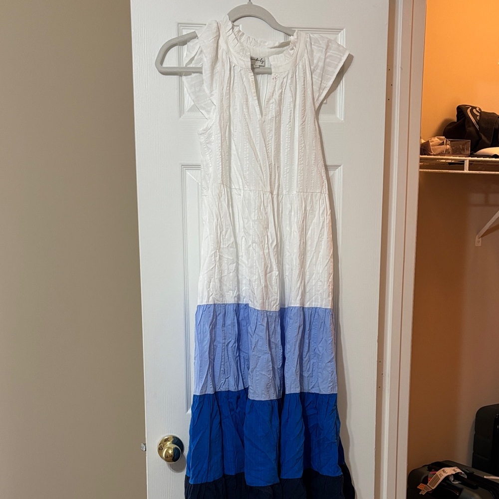 Elegant White and Blue Maxi Dress